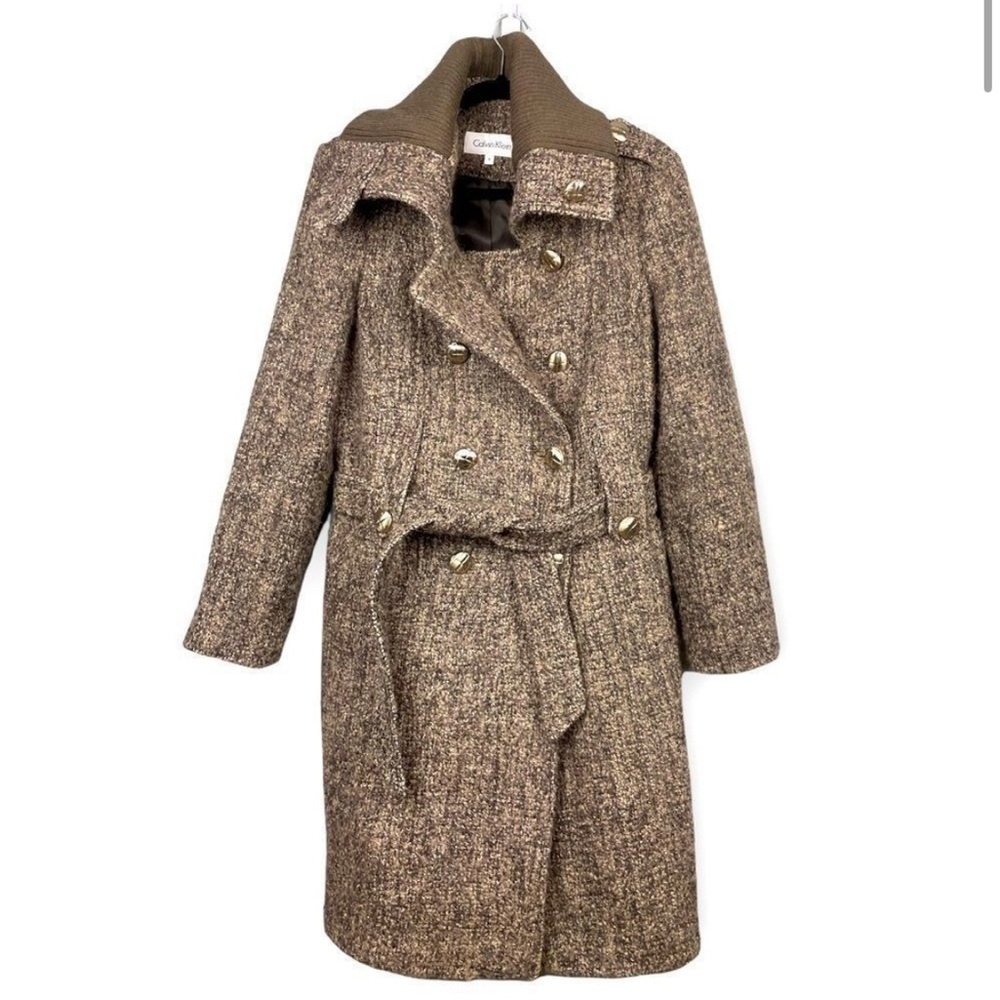 Calvin Klein Long Wool Winter Jacket Oatmeal Color with Sweater Neck Womens Sz 4
